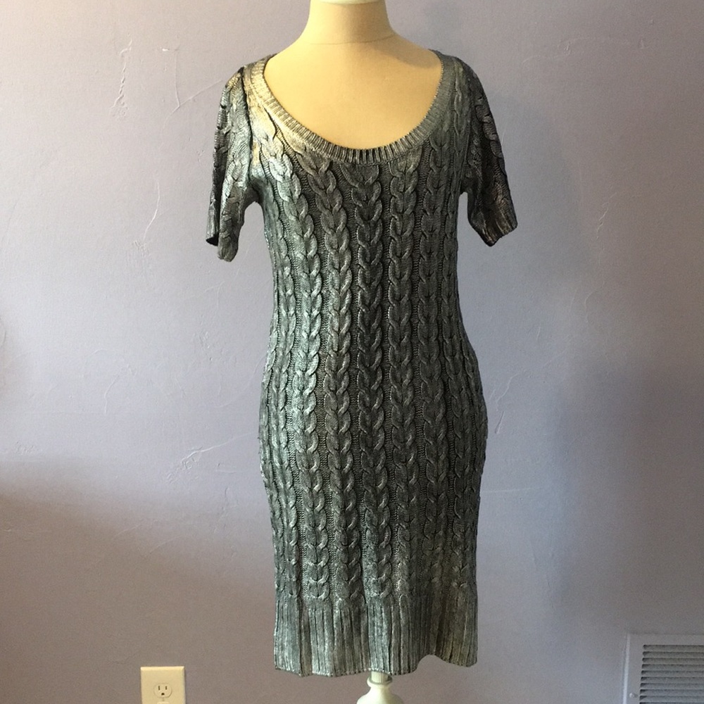 Silver metallic sweater dress
